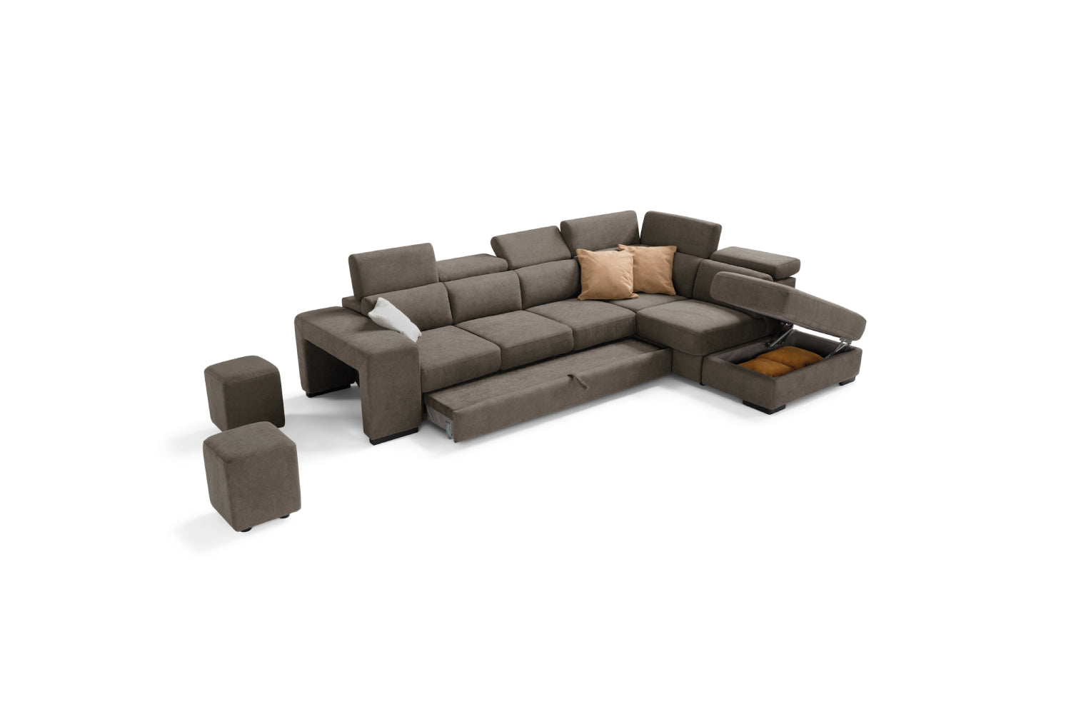 Canapé TALENTO 3 places max, coin d'extrémité avec pouf rangement - ouverture lit KOMODO