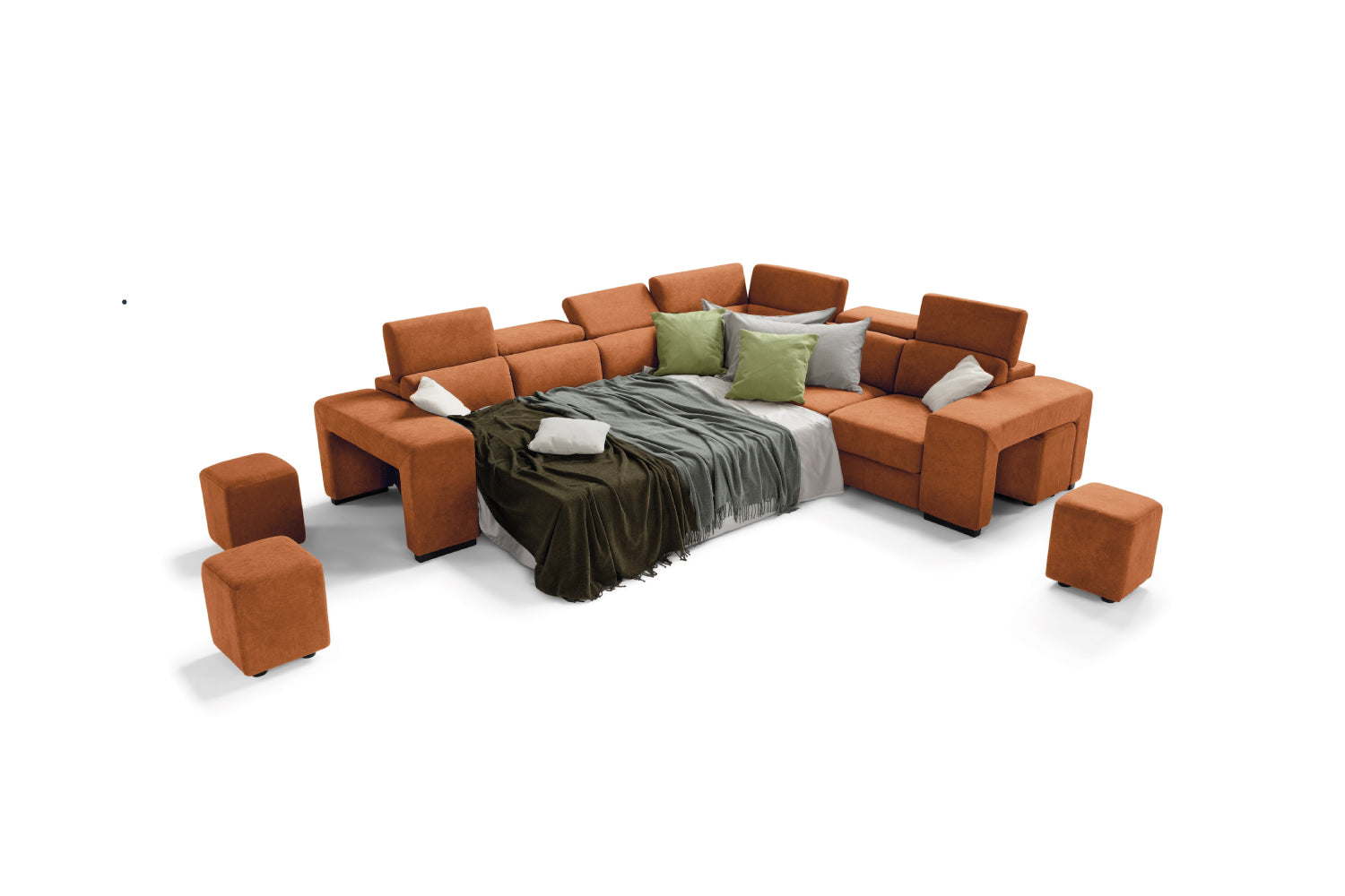 Canapé 3 places max TALENTO, bout d'angle et fauteuil jolly avec tiroir de rangement - Ouverture lit KOMODO