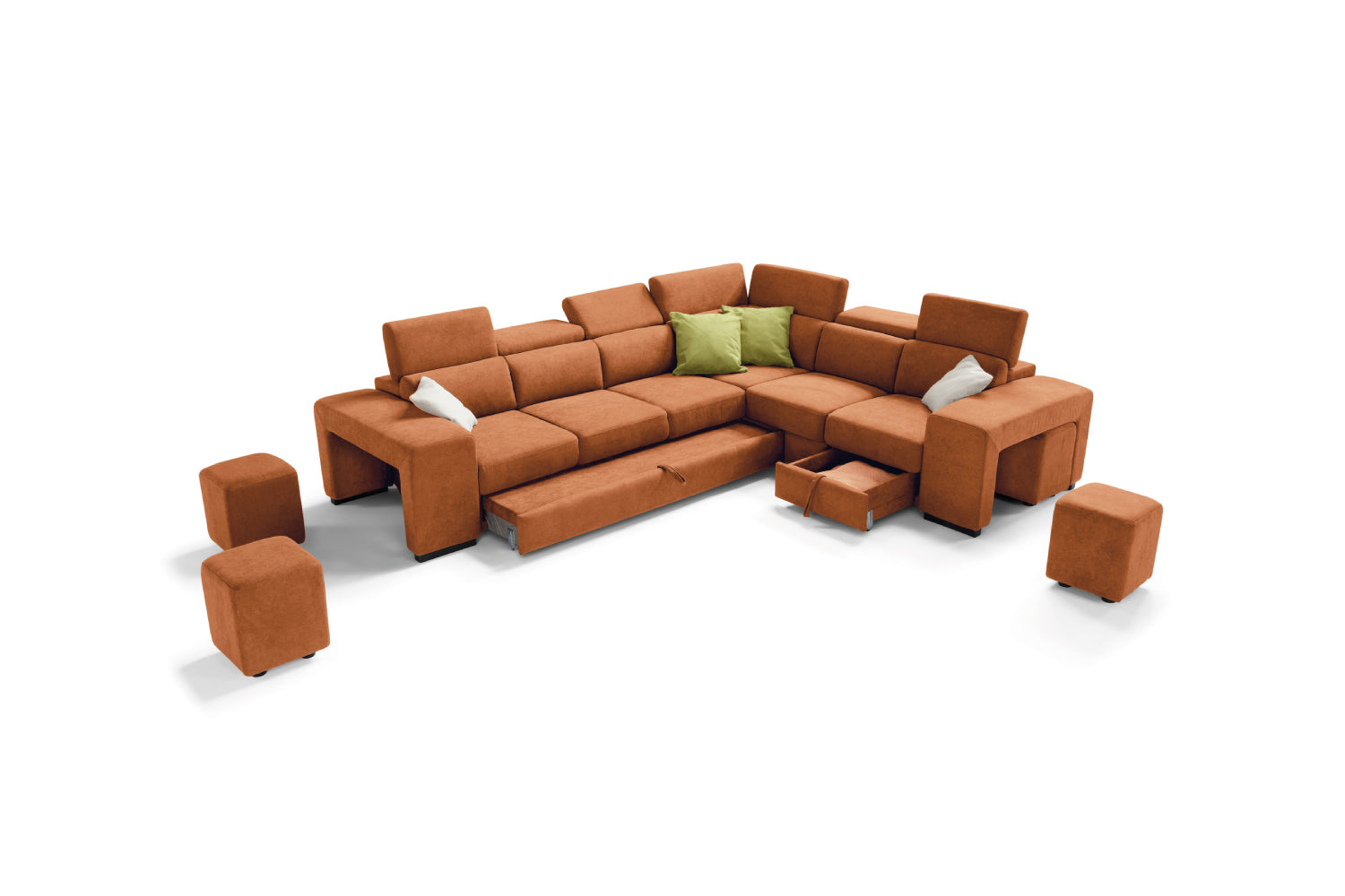 Canapé 3 places max TALENTO, bout d'angle et fauteuil jolly avec tiroir de rangement - Ouverture lit KOMODO