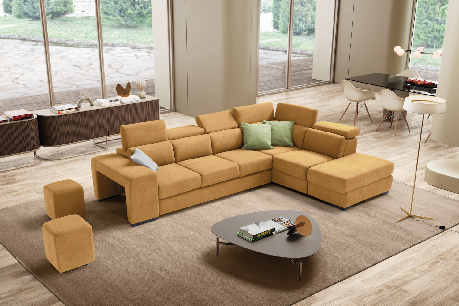 Canapé TALENTO 3 places max, coin d'extrémité avec pouf rangement - ouverture lit KOMODO