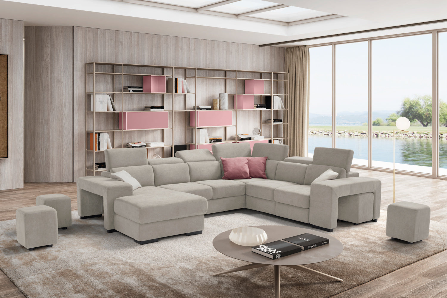 TALENTO 2-seater chaise longue sofa with terminal corner and jolly armchair with storage drawer - KOMODO bed opening