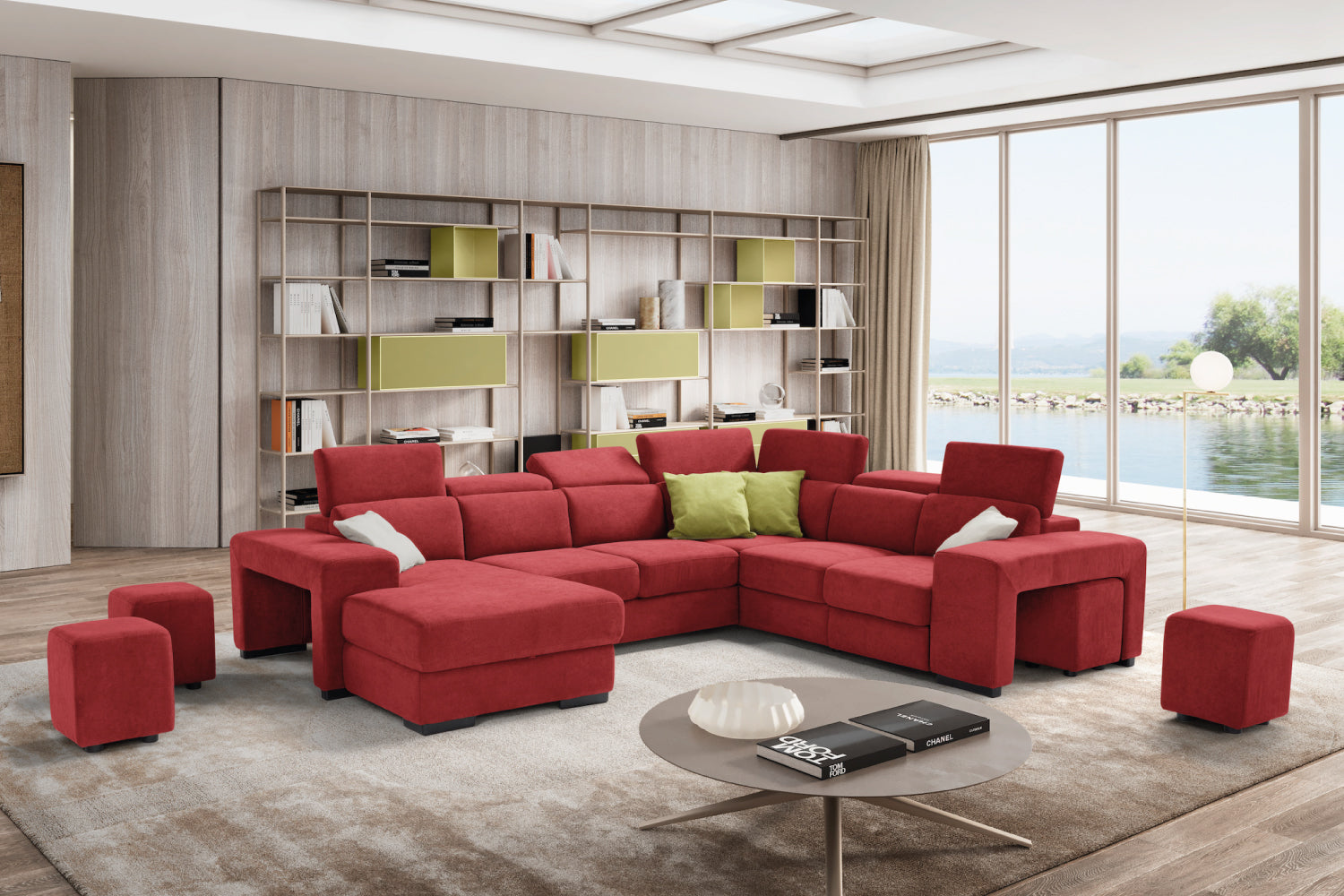 TALENTO 2-seater chaise longue sofa with terminal corner and jolly armchair with storage drawer - KOMODO bed opening