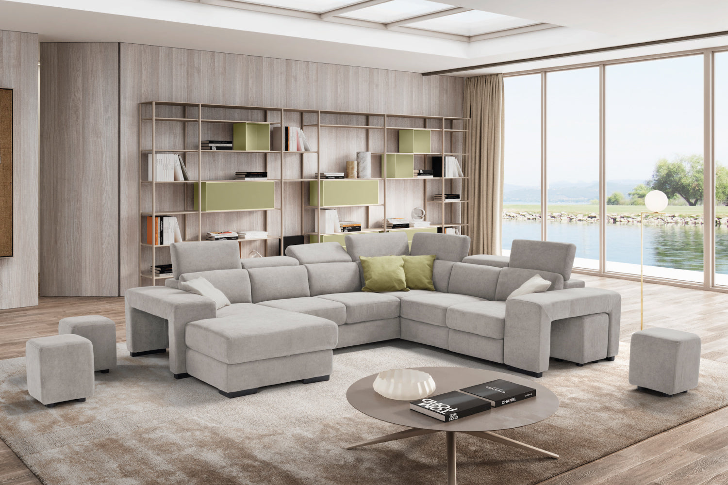 TALENTO 2-seater chaise longue sofa with terminal corner and jolly armchair with storage drawer - KOMODO bed opening