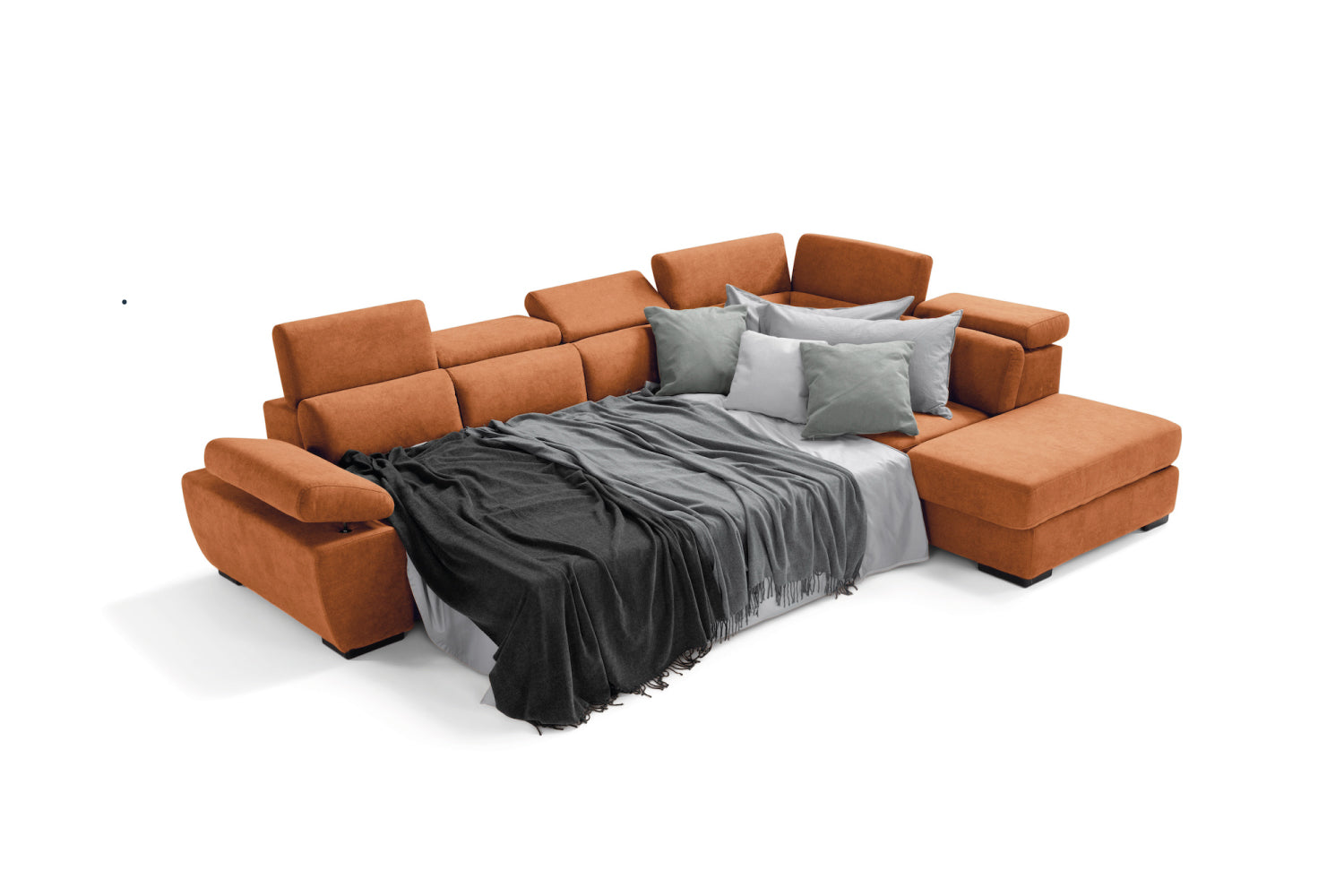 Canapé FABIOLA max 3 places, bout d'angle avec pouf rangement - Ouverture lit KOMODO