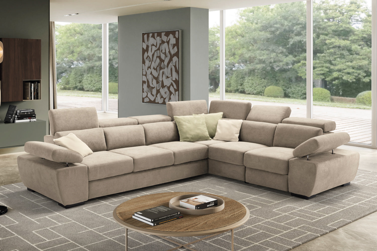 FABIOLA 3 seater sofa max, terminal corner and jolly armchair with storage drawer - KOMODO bed opening