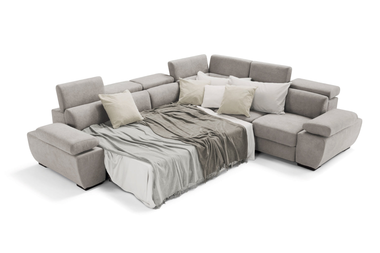 Canapé 3 places FABIOLA max, bout d'angle et fauteuil jolly avec tiroir de rangement - Ouverture lit KOMODO