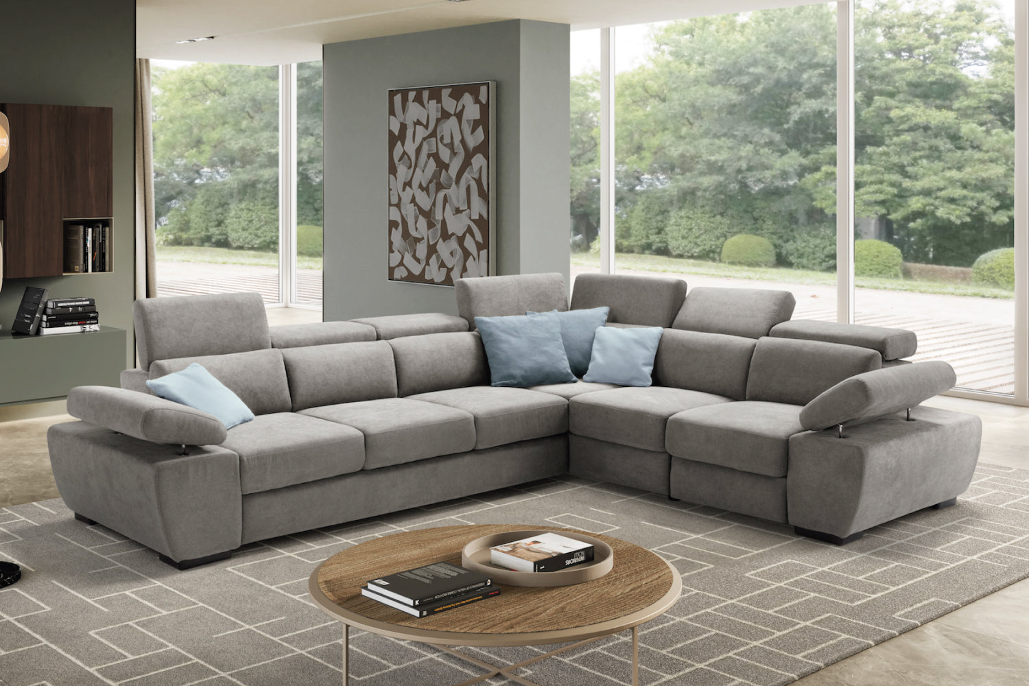 FABIOLA 3 seater sofa max, terminal corner and jolly armchair with storage drawer - KOMODO bed opening