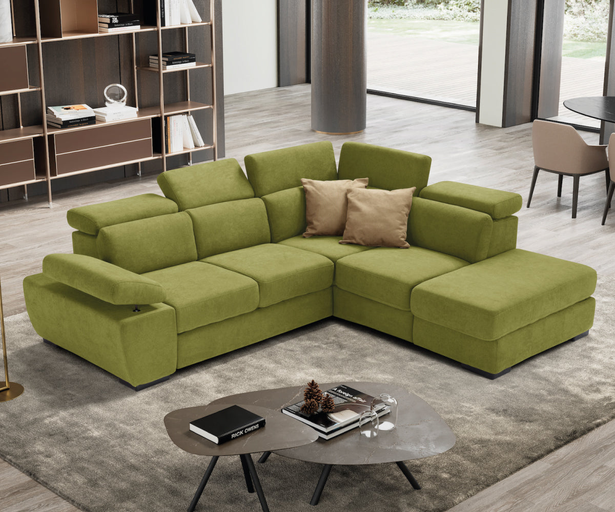 Canapé d'angle FABIOLA + pouf rangement et ouverture lit KOMODO