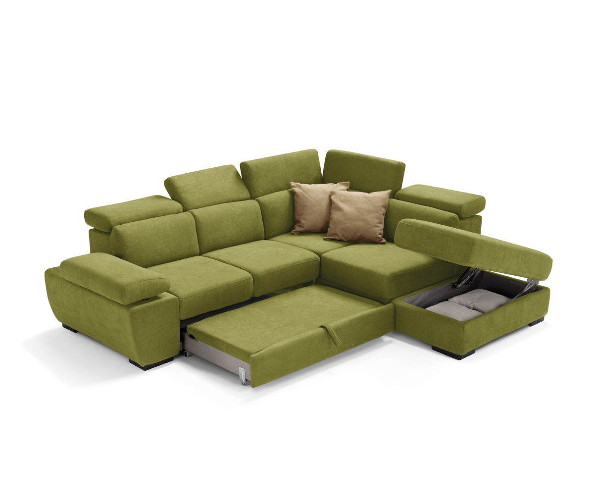 Canapé d'angle FABIOLA + pouf rangement et ouverture lit KOMODO