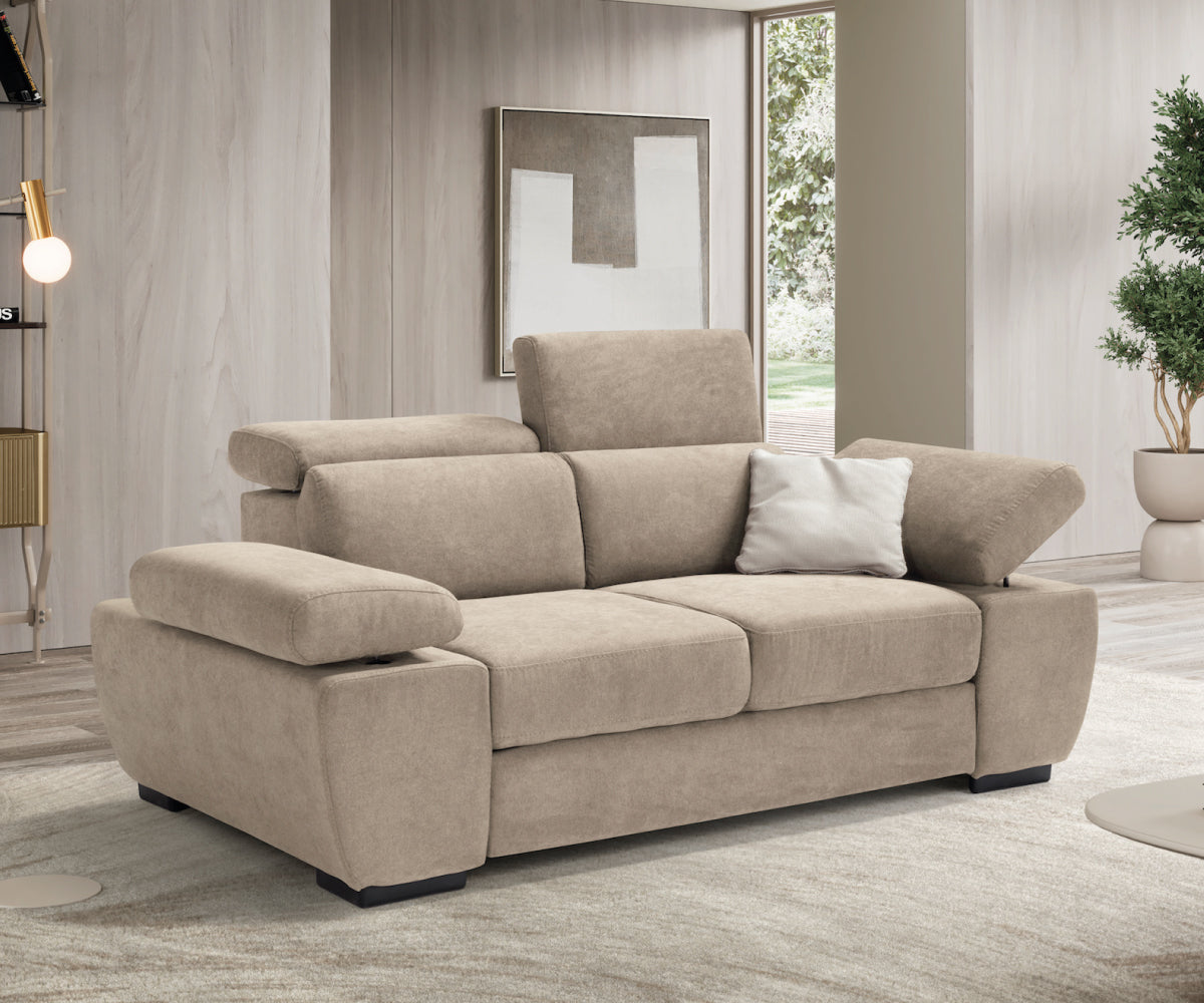 Canapé linéaire FABIOLA 2 places - Ouverture de lit KOMODO et accoudoir réglable