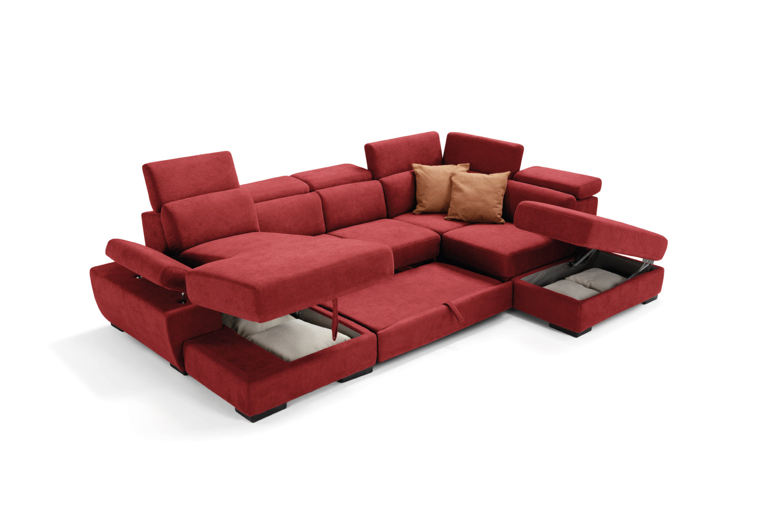 FABIOLA 2-seater chaise longue sofa with terminal corner and storage pouf - KOMODO bed opening