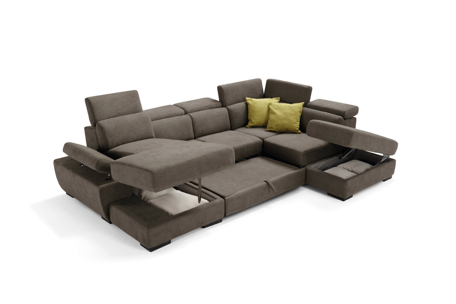 FABIOLA 2-seater chaise longue sofa with terminal corner and storage pouf - KOMODO bed opening