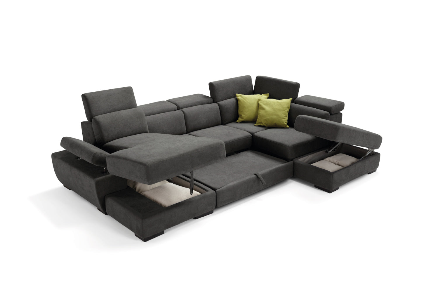 FABIOLA 2-seater chaise longue sofa with terminal corner and storage pouf - KOMODO bed opening