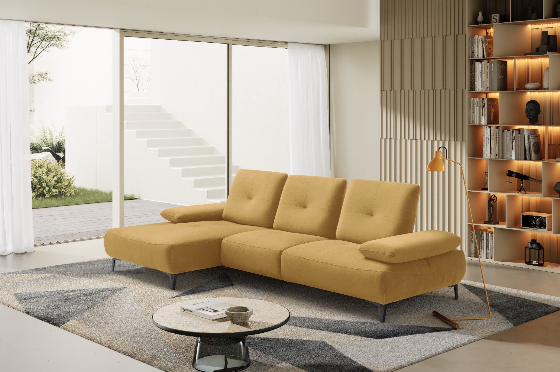 Canapé 2 Places avec Chaise Longue Tokio – Komodo | Tissu Psyché Déperlant, Fabriqué en Italie