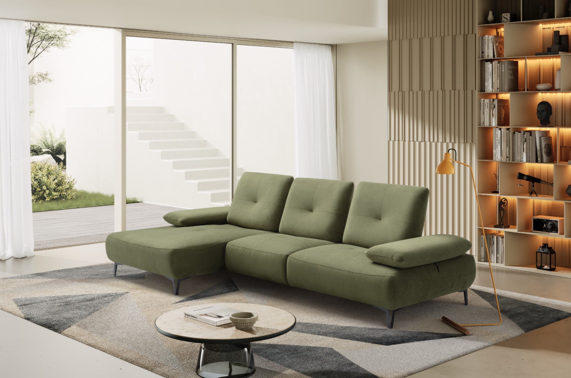Canapé 2 Places avec Chaise Longue Tokio – Komodo | Tissu Psyché Déperlant, Fabriqué en Italie