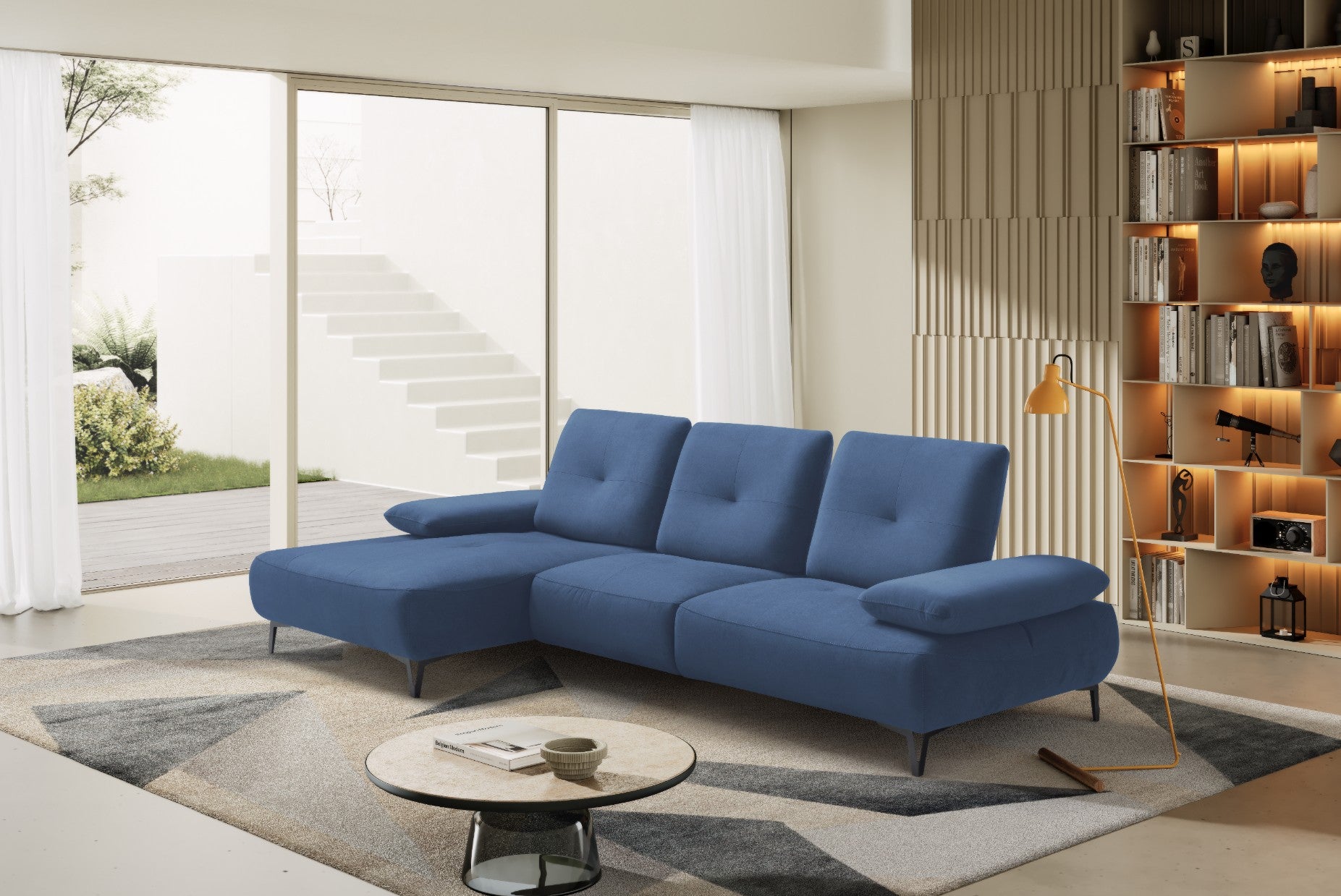 Canapé 2 Places avec Chaise Longue Tokio – Komodo | Tissu Psyché Déperlant, Fabriqué en Italie