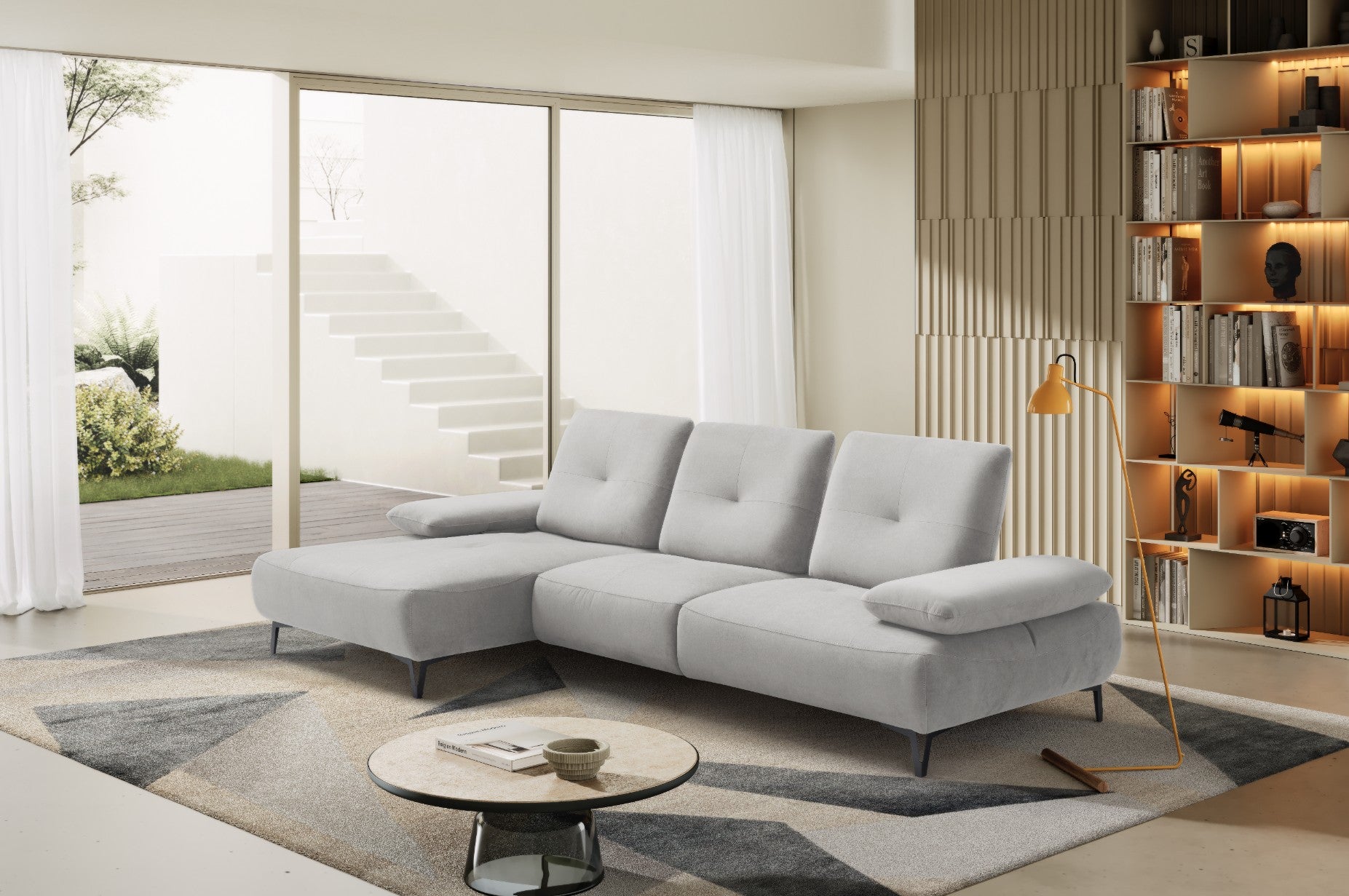 Canapé 2 Places avec Chaise Longue Tokio – Komodo | Tissu Psyché Déperlant, Fabriqué en Italie