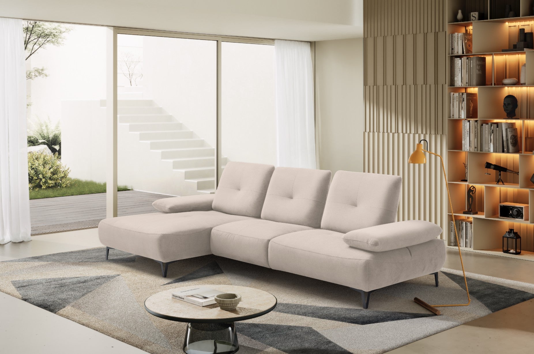Canapé 2 Places avec Chaise Longue Tokio – Komodo | Tissu Psyché Déperlant, Fabriqué en Italie