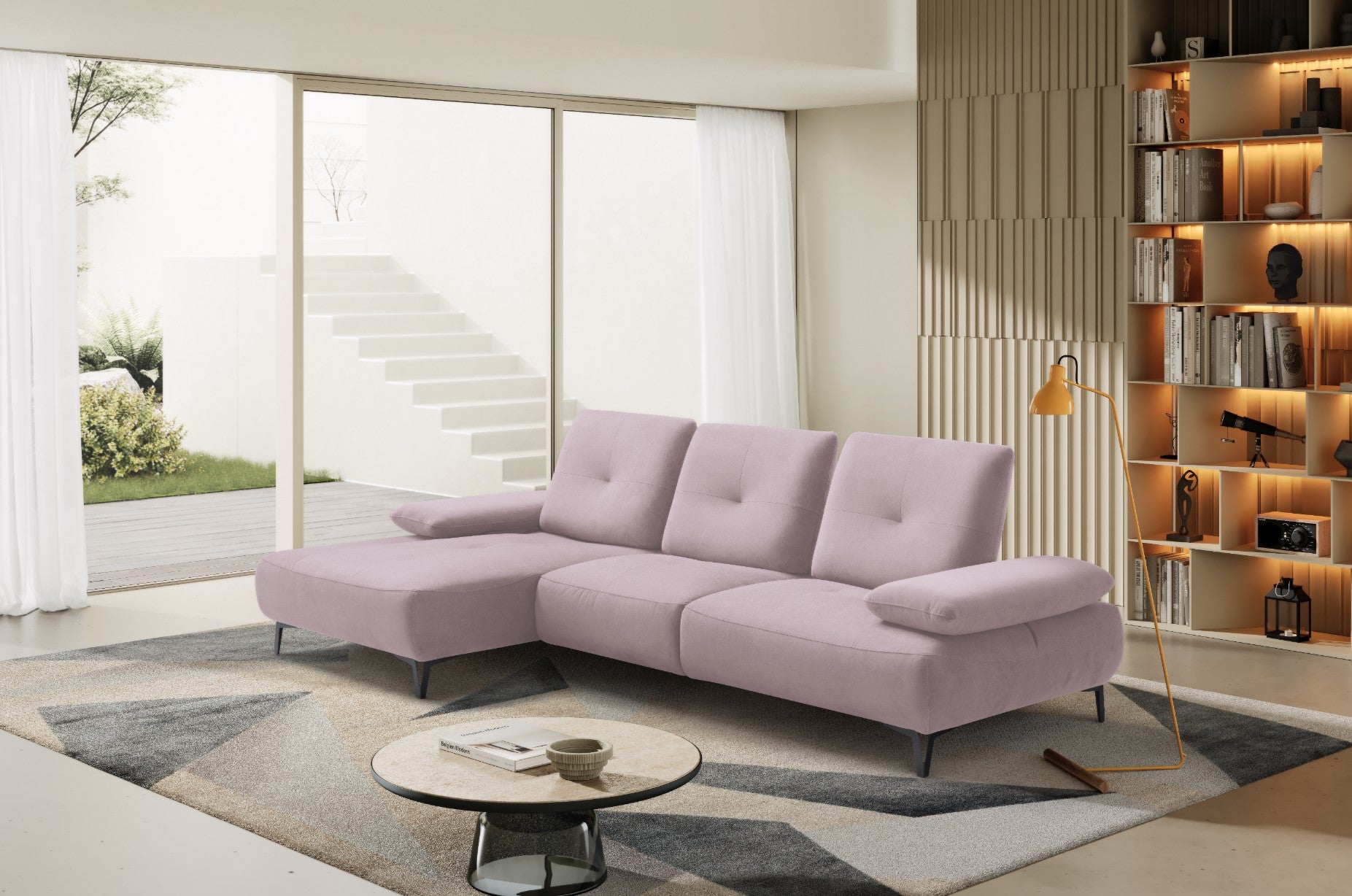 Canapé 2 Places avec Chaise Longue Tokio – Komodo | Tissu Psyché Déperlant, Fabriqué en Italie