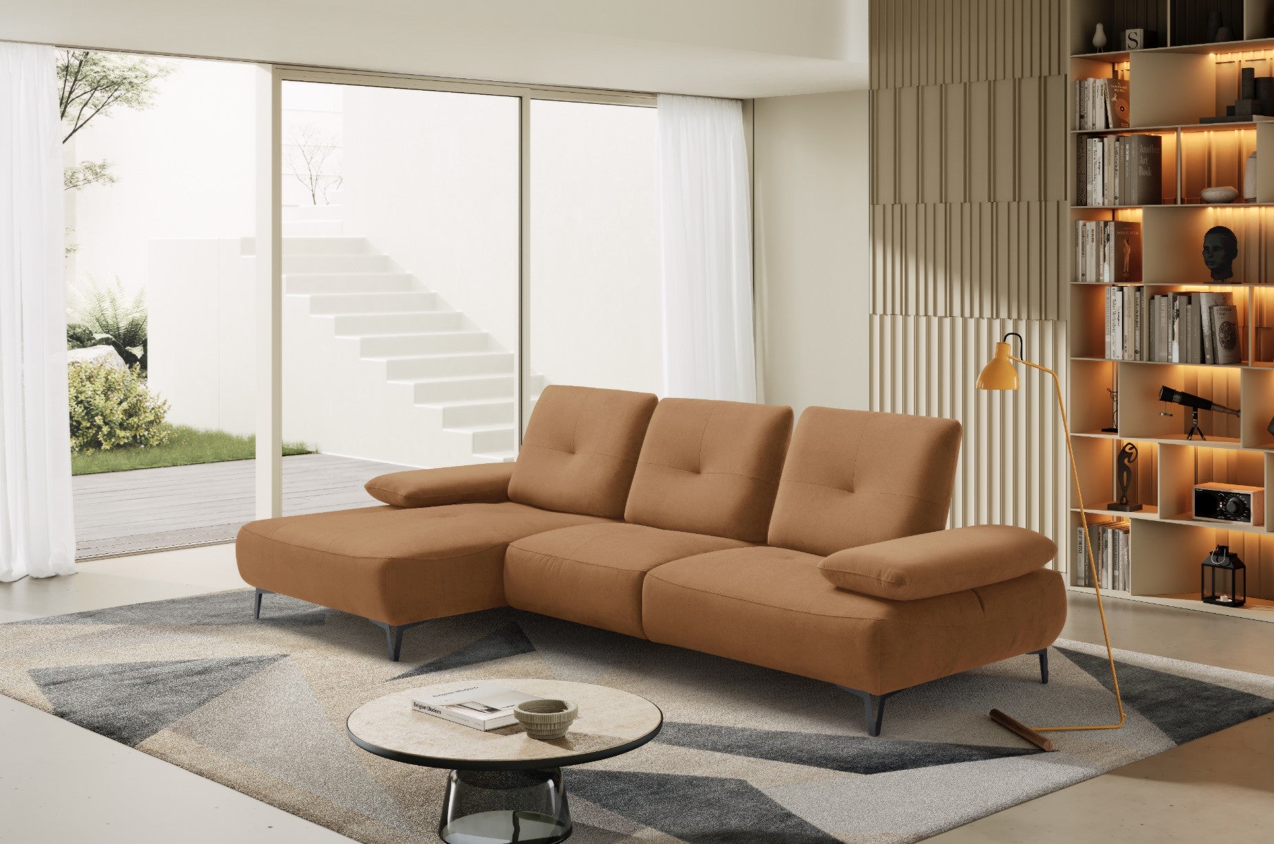 Canapé 2 Places avec Chaise Longue Tokio – Komodo | Tissu Psyché Déperlant, Fabriqué en Italie