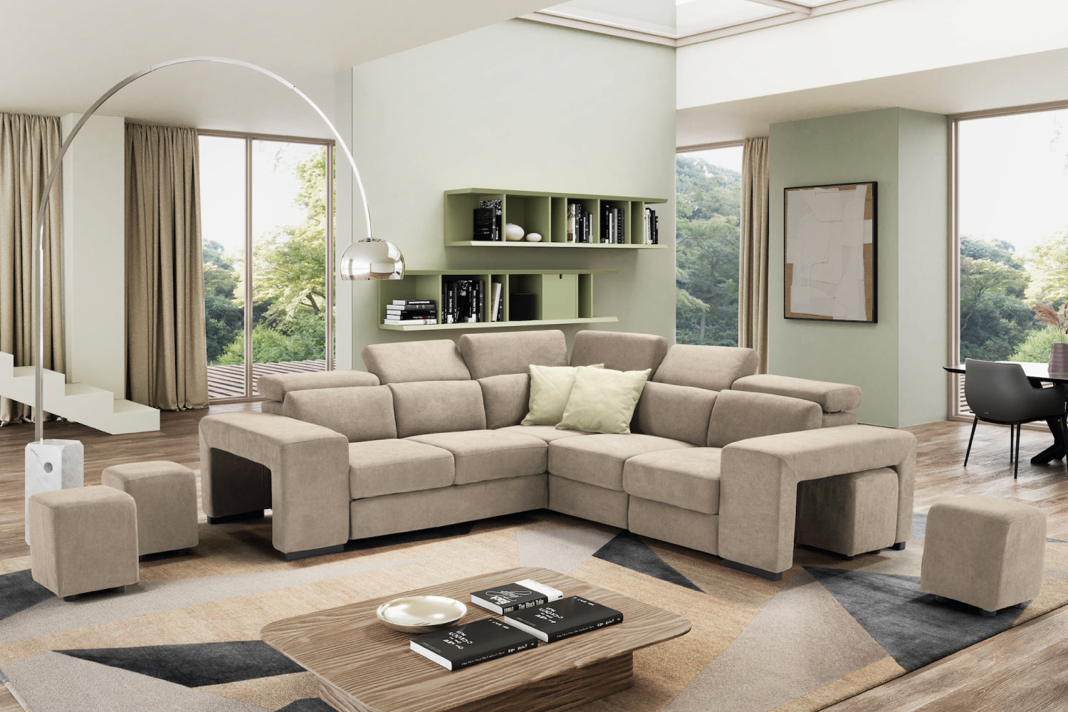 Canapé 2 places TALENTO, bout d'angle et fauteuil Jolly avec tiroir de rangement - Ouverture lit KOMODO