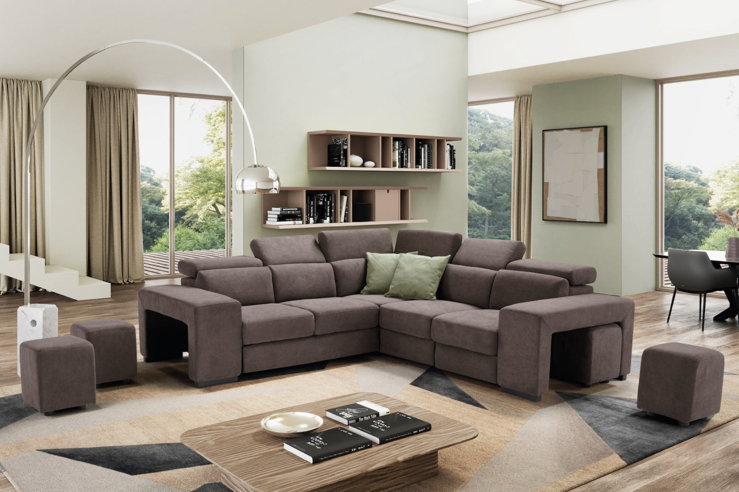 Canapé 2 places TALENTO, bout d'angle et fauteuil Jolly avec tiroir de rangement - Ouverture lit KOMODO