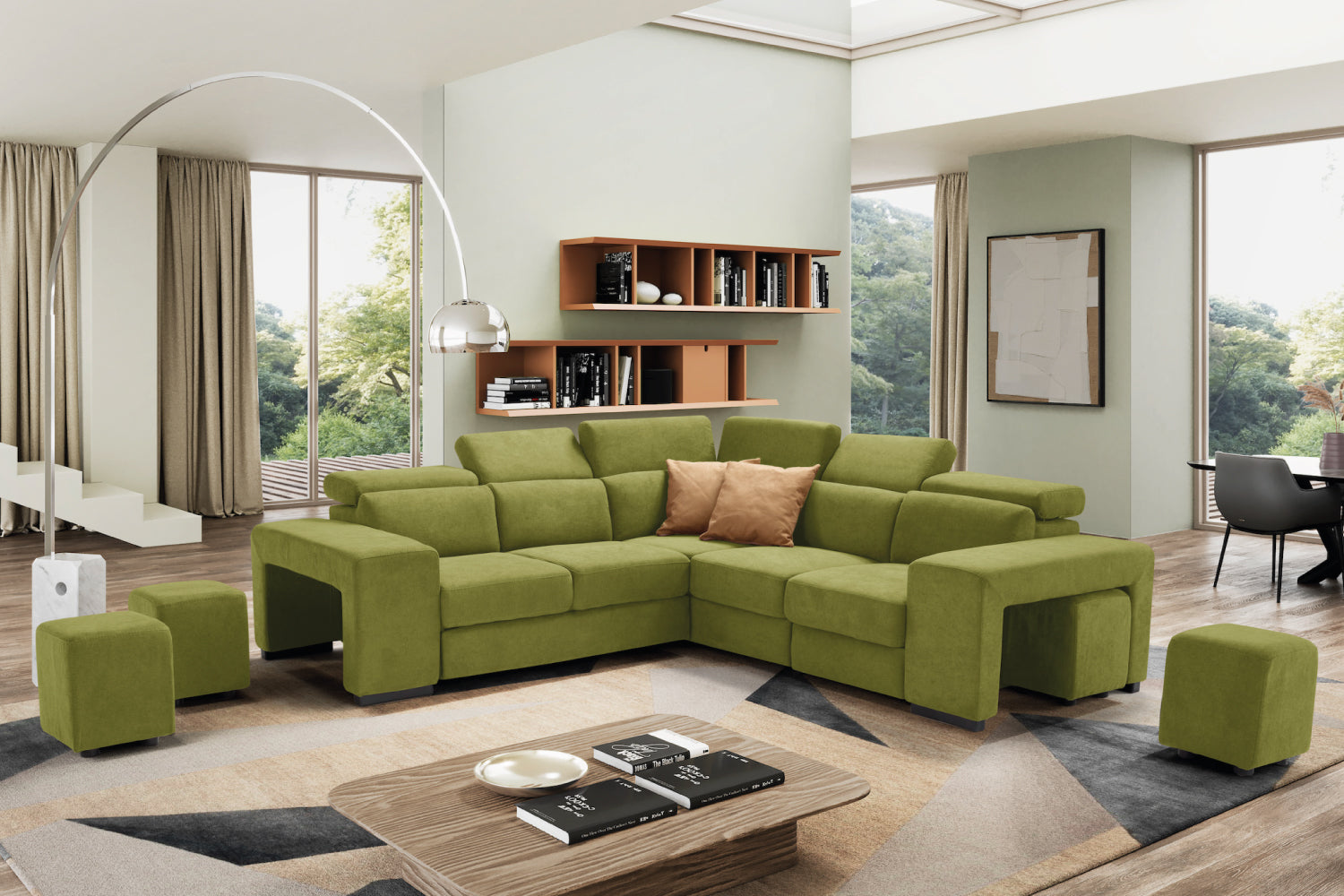 Canapé 2 places TALENTO, bout d'angle et fauteuil Jolly avec tiroir de rangement - Ouverture lit KOMODO