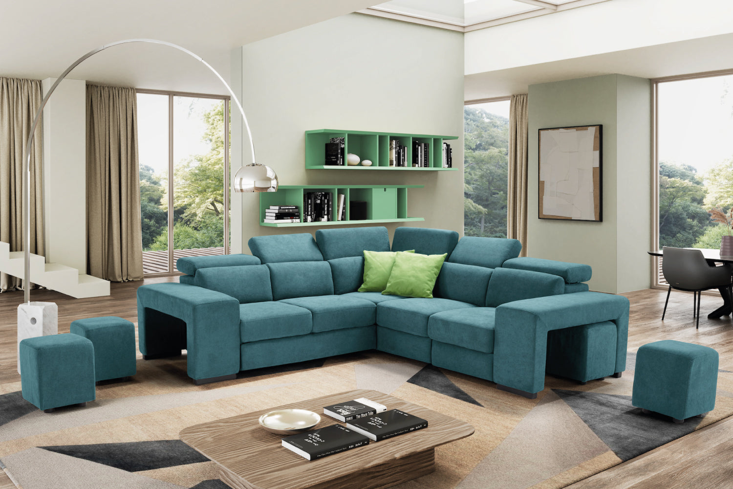 Canapé 2 places TALENTO, bout d'angle et fauteuil Jolly avec tiroir de rangement - Ouverture lit KOMODO