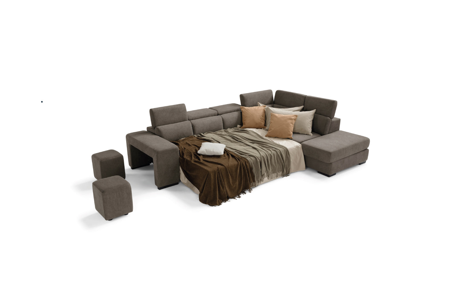 Canapé TALENTO 3 places max, coin d'extrémité avec pouf rangement - ouverture lit KOMODO