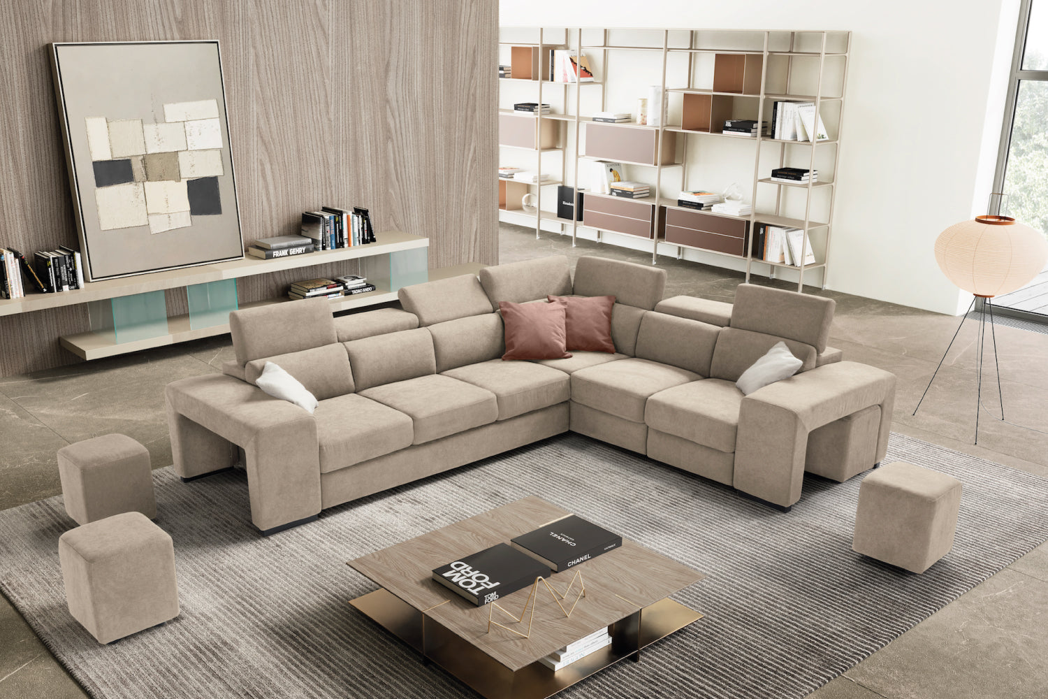 TALENTO 3 seater sofa max, terminal corner and jolly armchair with storage drawer - KOMODO bed opening