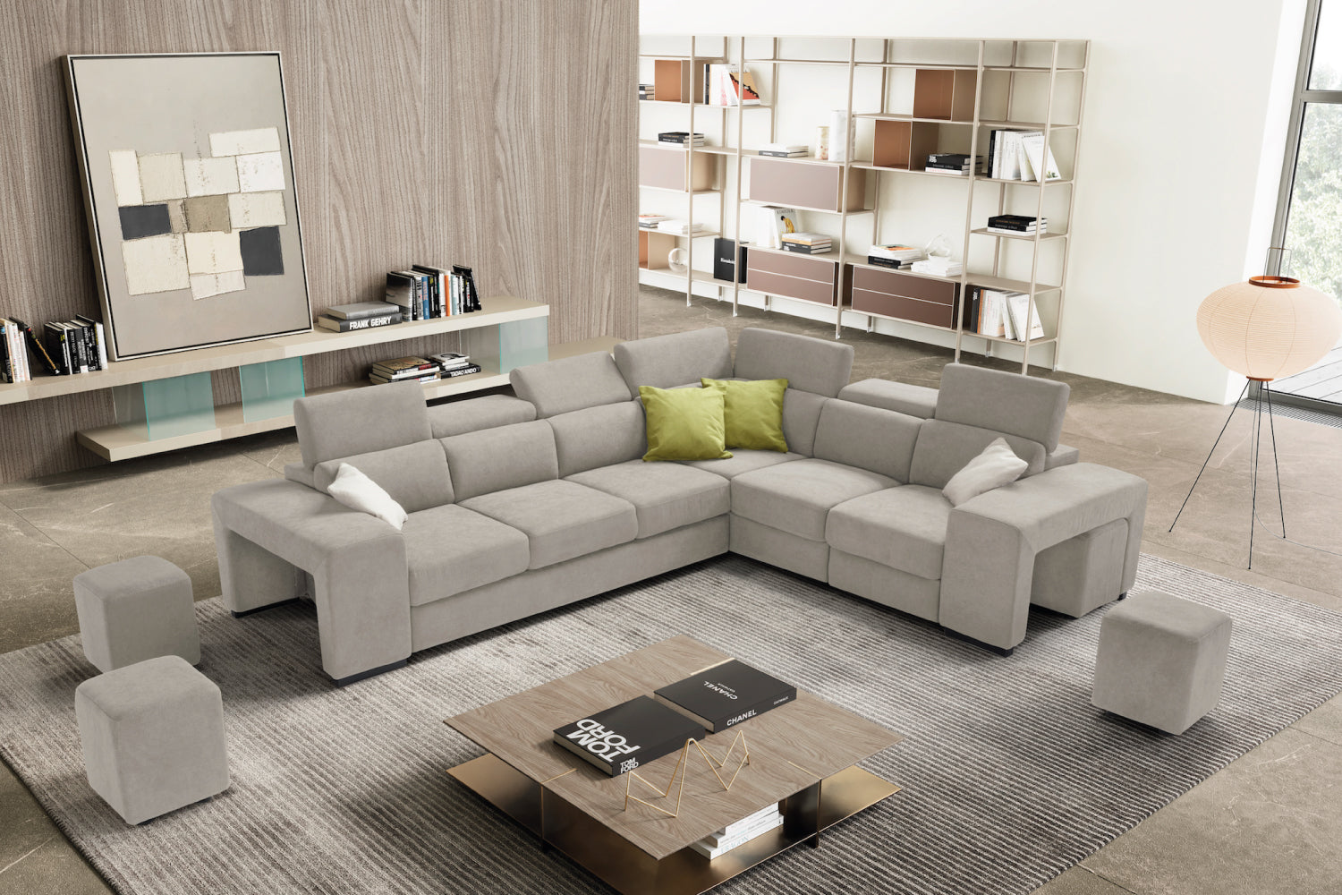 TALENTO 3 seater sofa max, terminal corner and jolly armchair with storage drawer - KOMODO bed opening