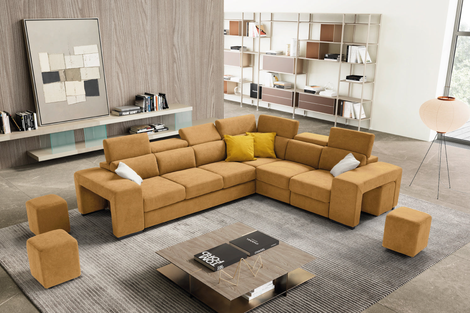 TALENTO 3 seater sofa max, terminal corner and jolly armchair with storage drawer - KOMODO bed opening
