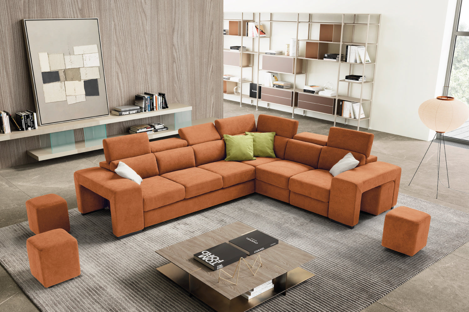 TALENTO 3 seater sofa max, terminal corner and jolly armchair with storage drawer - KOMODO bed opening