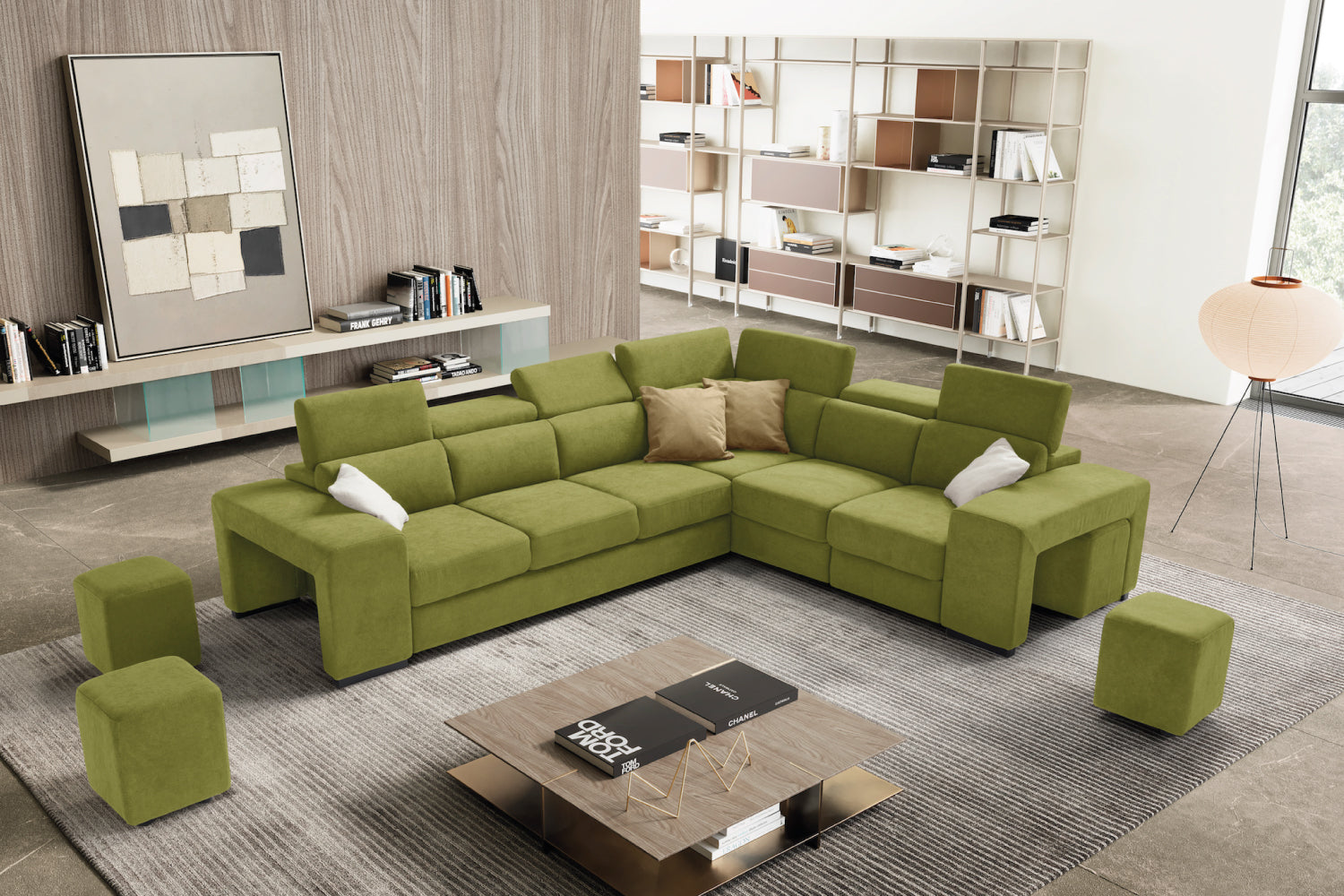 TALENTO 3 seater sofa max, terminal corner and jolly armchair with storage drawer - KOMODO bed opening