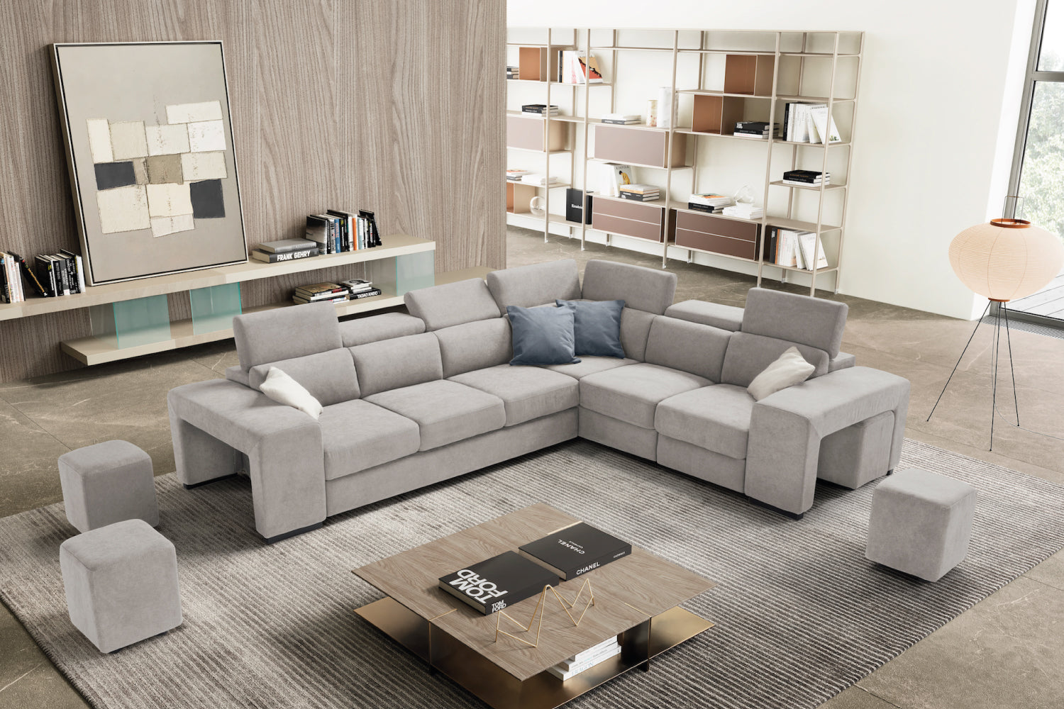 TALENTO 3 seater sofa max, terminal corner and jolly armchair with storage drawer - KOMODO bed opening