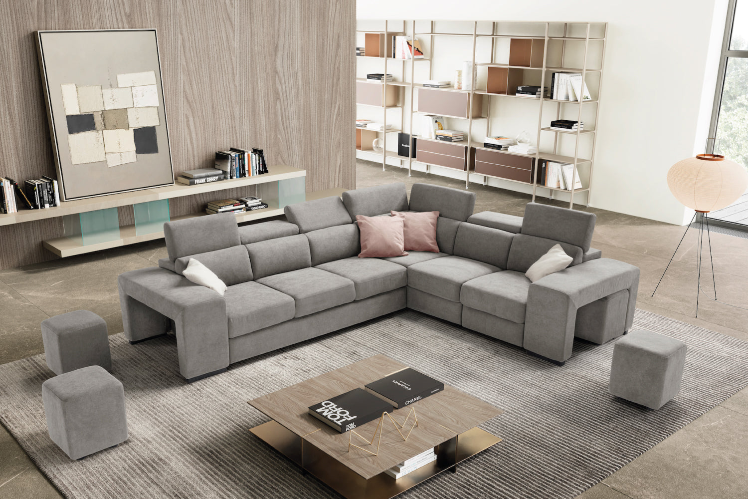 TALENTO 3 seater sofa max, terminal corner and jolly armchair with storage drawer - KOMODO bed opening