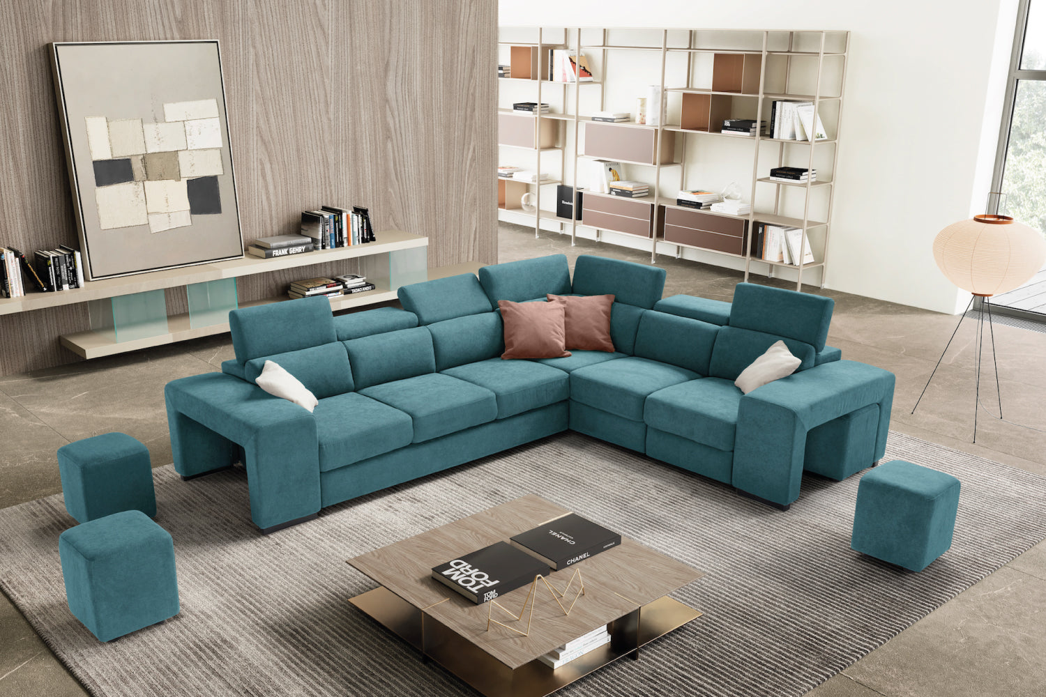 TALENTO 3 seater sofa max, terminal corner and jolly armchair with storage drawer - KOMODO bed opening