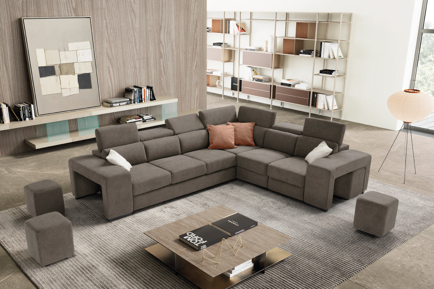 TALENTO 3 seater sofa max, terminal corner and jolly armchair with storage drawer - KOMODO bed opening