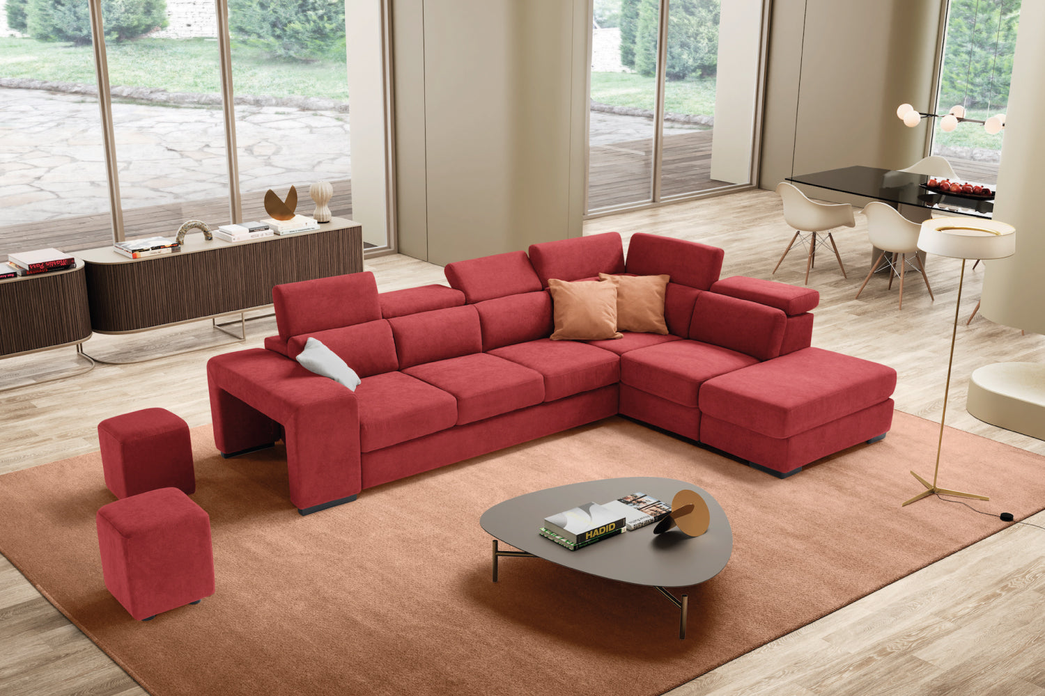 Canapé TALENTO 3 places max, coin d'extrémité avec pouf rangement - ouverture lit KOMODO