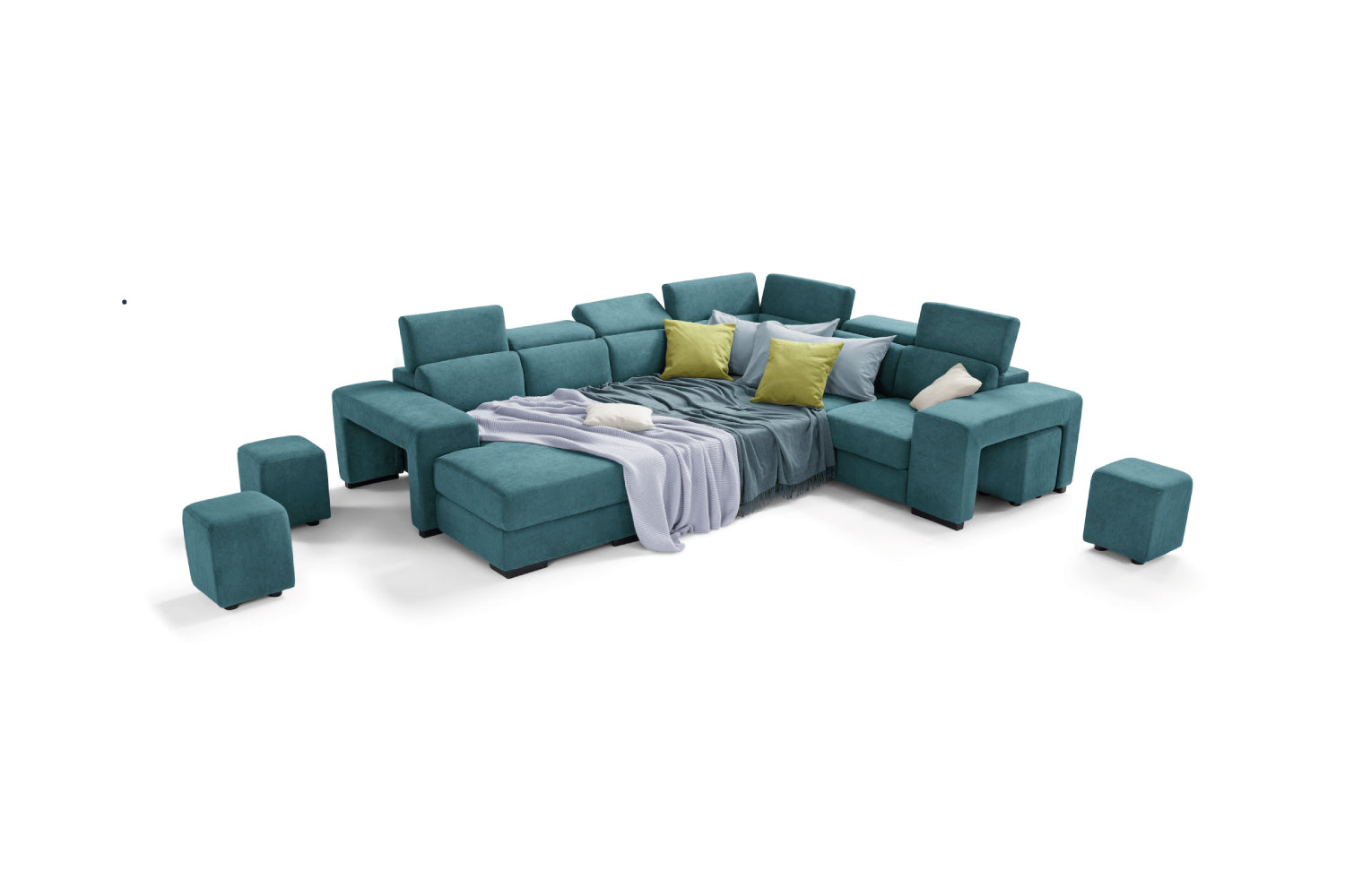 Canapé méridienne 2 places TALENTO avec bout d'angle et fauteuil Jolly avec tiroir de rangement - Ouverture lit KOMODO