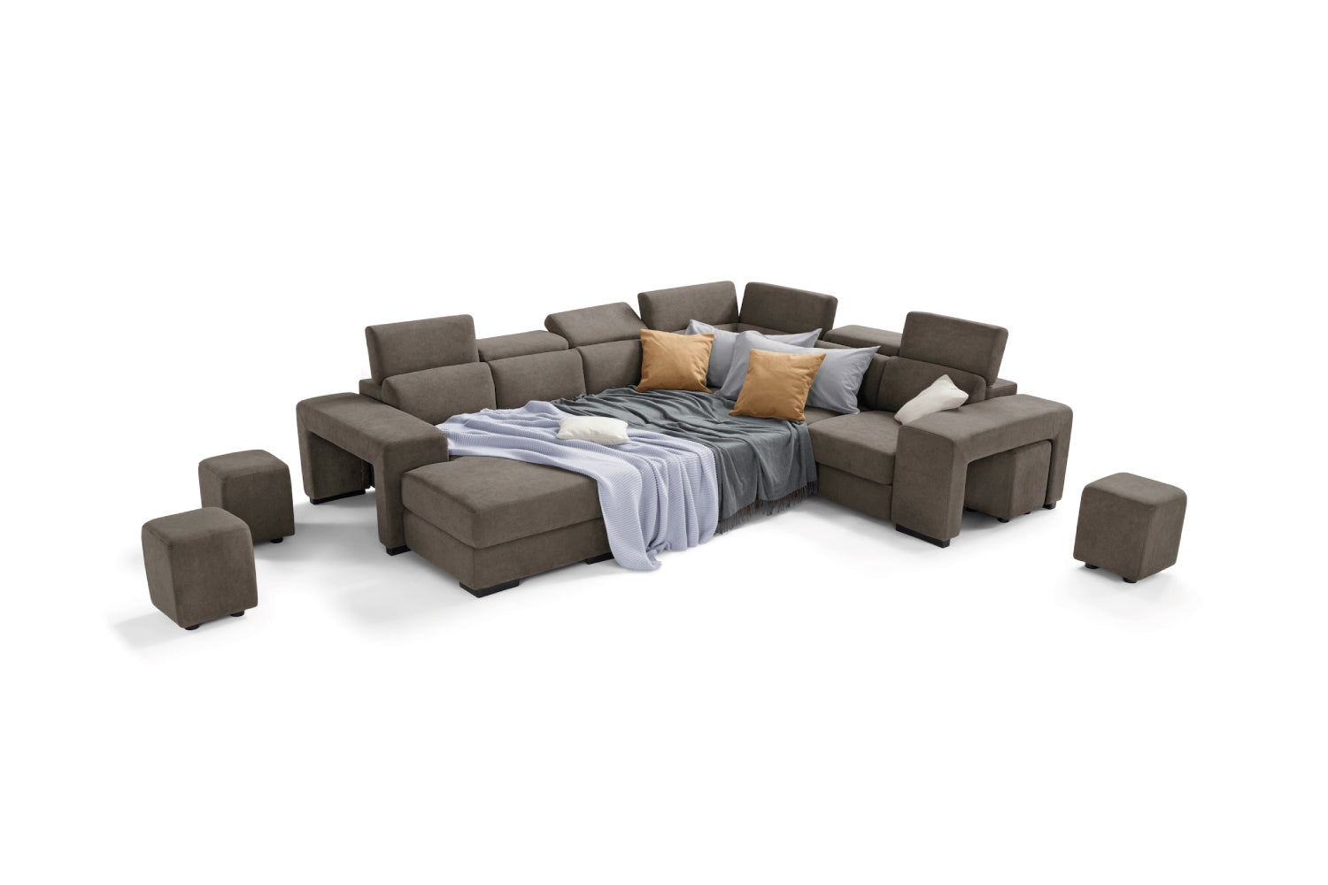 Canapé méridienne 2 places TALENTO avec bout d'angle et fauteuil Jolly avec tiroir de rangement - Ouverture lit KOMODO