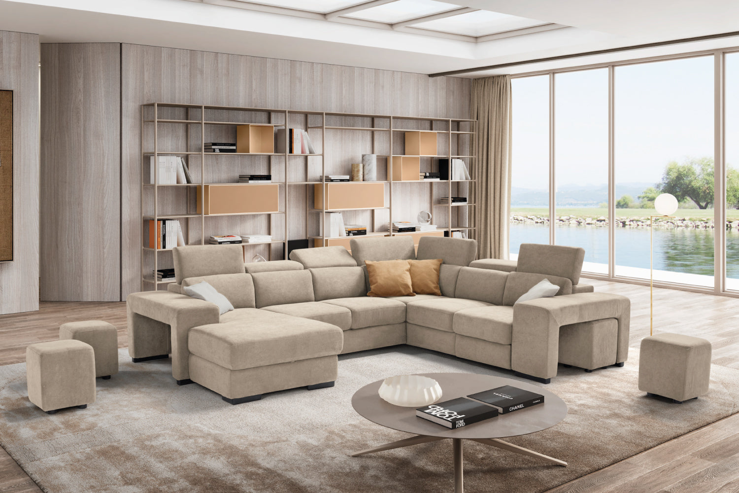 Canapé méridienne 2 places TALENTO avec bout d'angle et fauteuil Jolly avec tiroir de rangement - Ouverture lit KOMODO