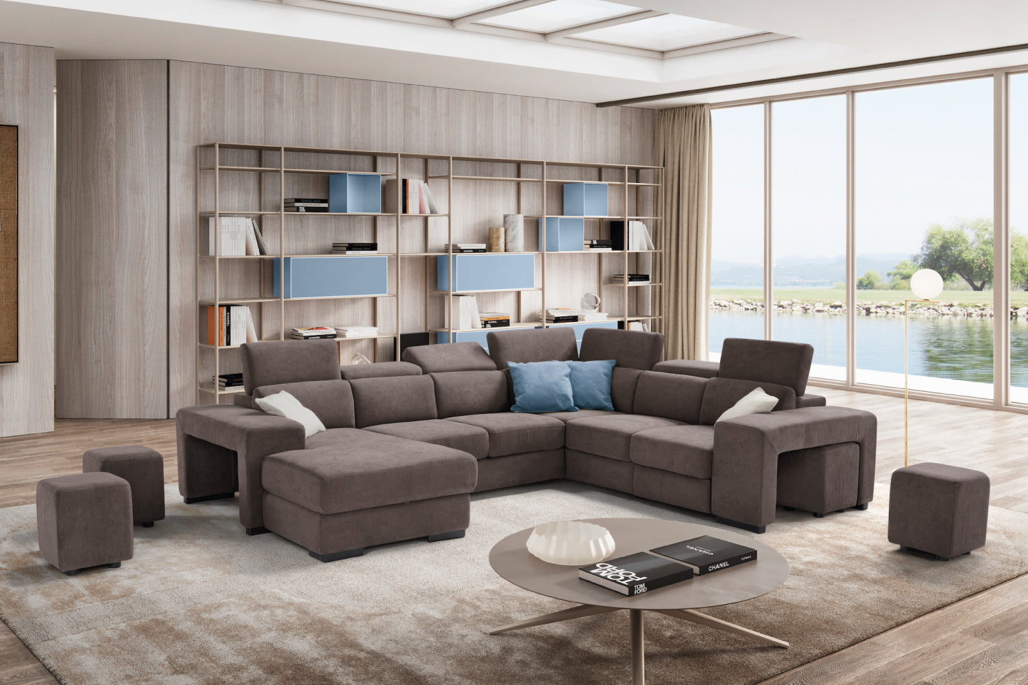 Canapé méridienne 2 places TALENTO avec bout d'angle et fauteuil Jolly avec tiroir de rangement - Ouverture lit KOMODO