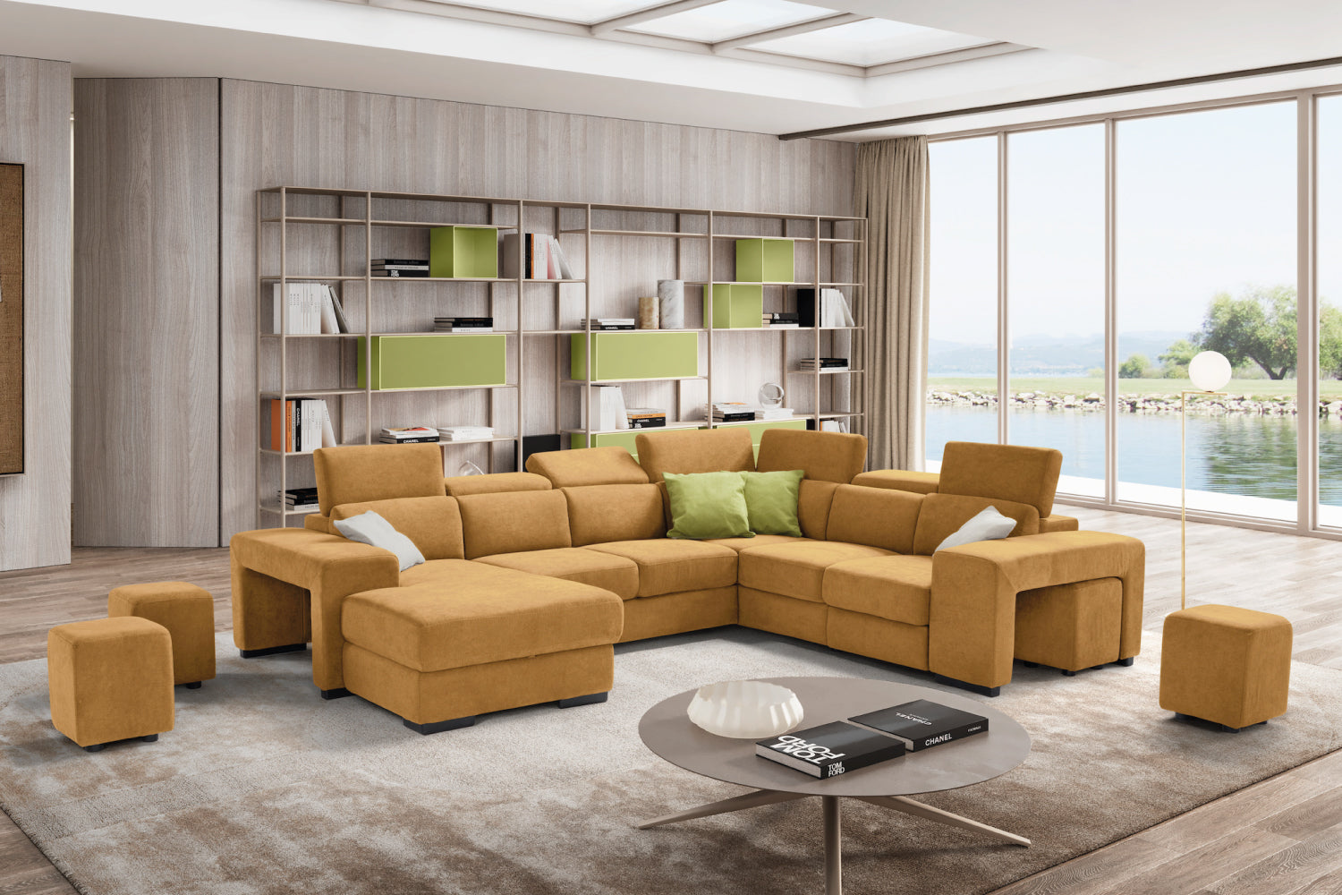 Canapé méridienne 2 places TALENTO avec bout d'angle et fauteuil Jolly avec tiroir de rangement - Ouverture lit KOMODO