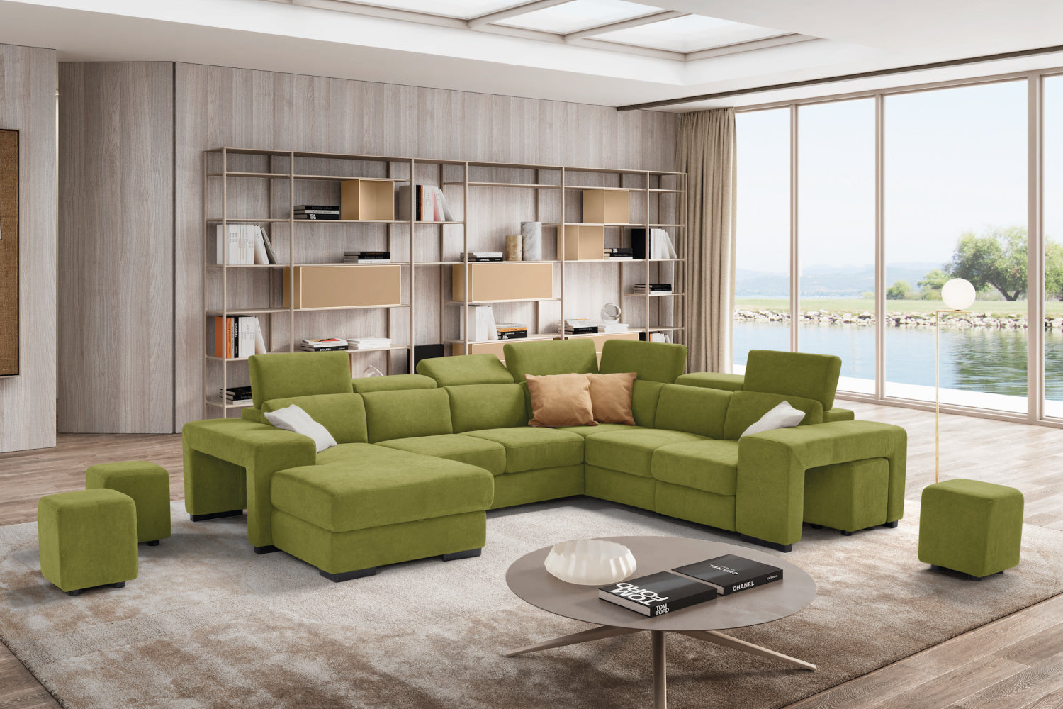 Canapé méridienne 2 places TALENTO avec bout d'angle et fauteuil Jolly avec tiroir de rangement - Ouverture lit KOMODO