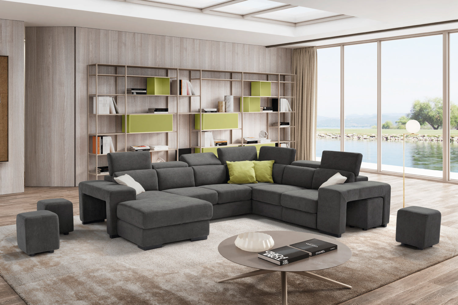 Canapé méridienne 2 places TALENTO avec bout d'angle et fauteuil Jolly avec tiroir de rangement - Ouverture lit KOMODO