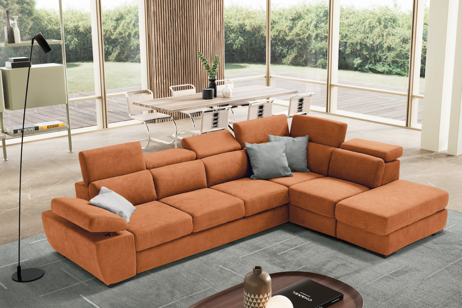 FABIOLA 3 seater sofa max, terminal corner with storage pouf - KOMODO bed opening