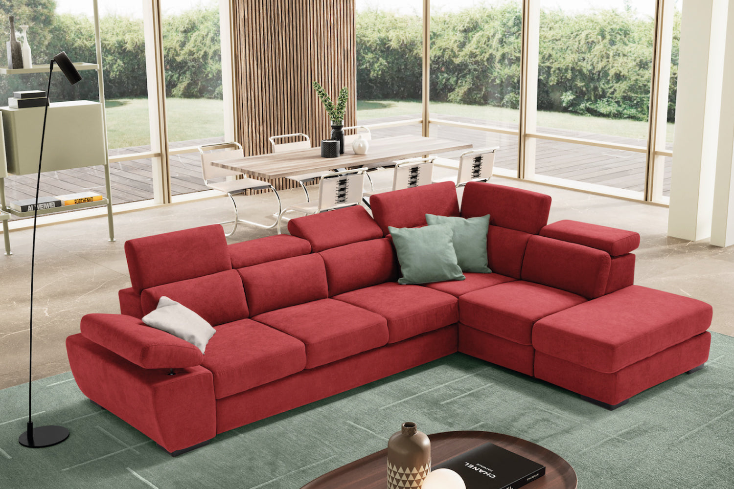 FABIOLA 3 seater sofa max, terminal corner with storage pouf - KOMODO bed opening