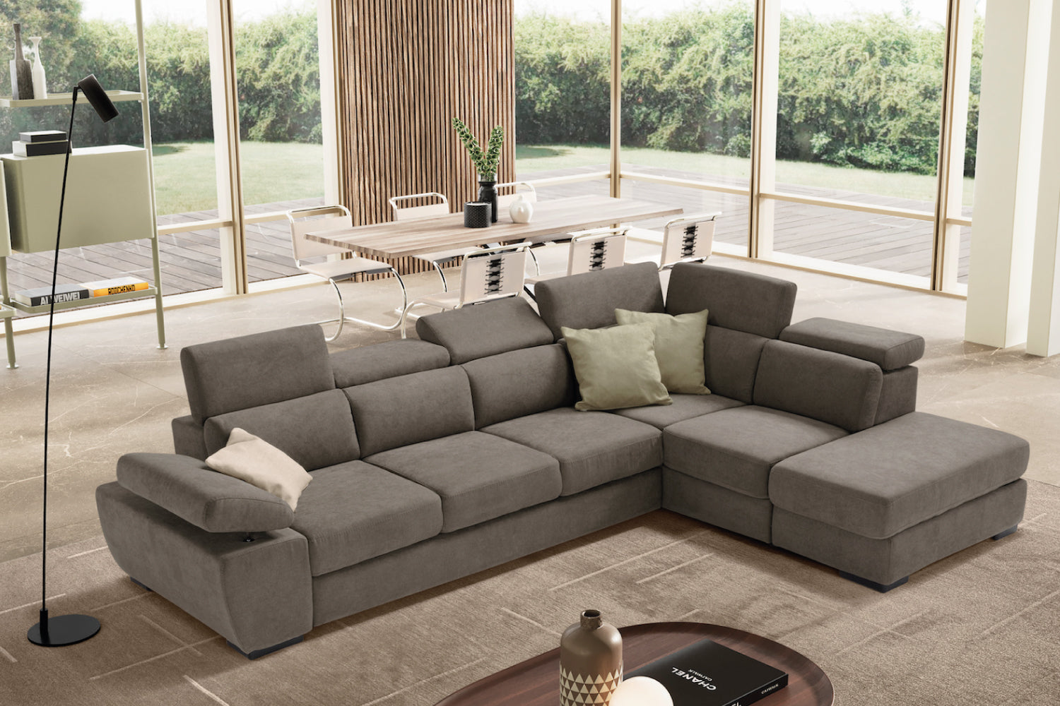 FABIOLA 3 seater sofa max, terminal corner with storage pouf - KOMODO bed opening