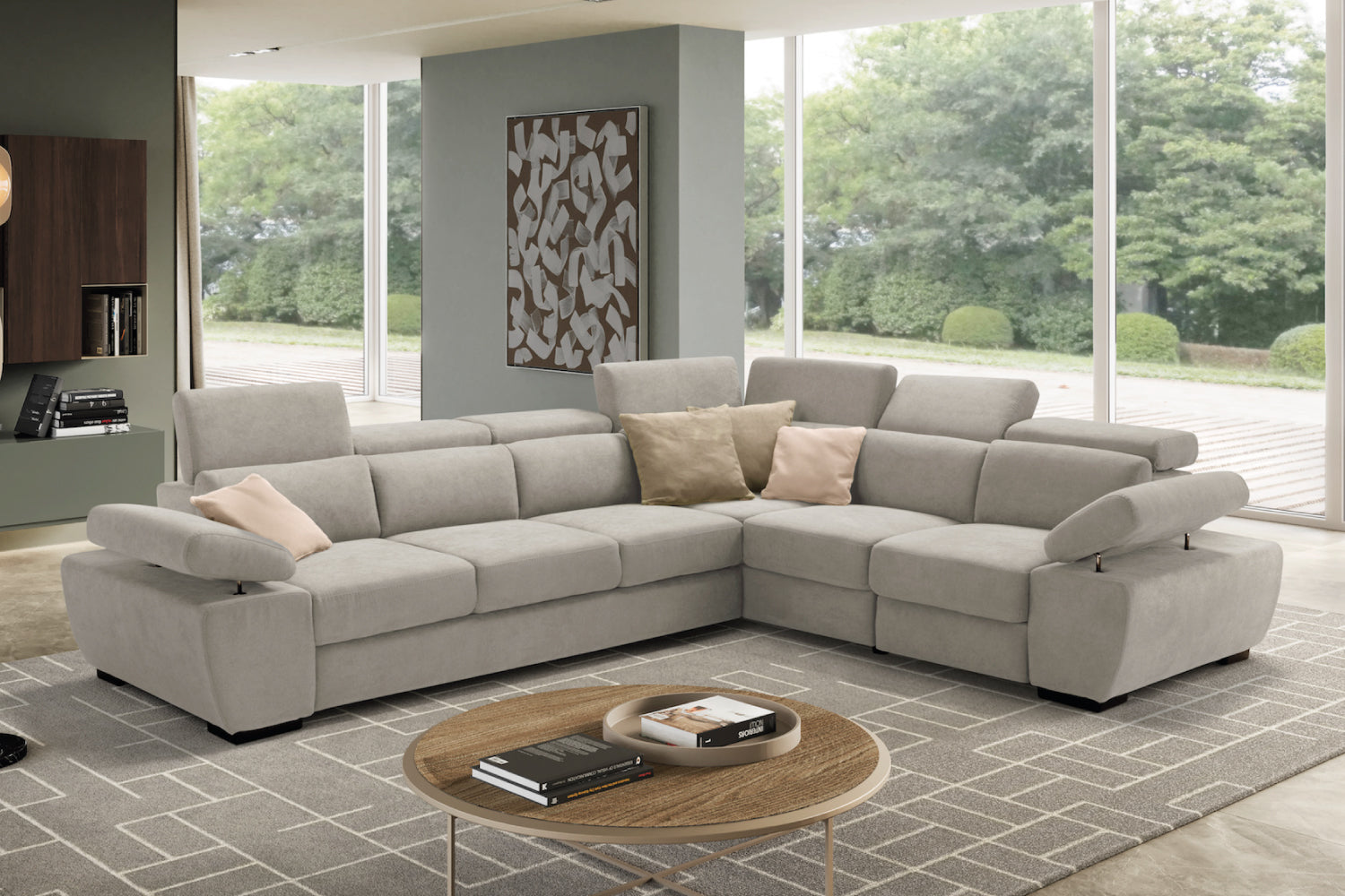 FABIOLA 3 seater sofa max, terminal corner and jolly armchair with storage drawer - KOMODO bed opening